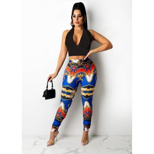 RMSFE 2021 Autumn and Winter Hot Selling Women Fashion Printing Versatile Casual Elastic Waist Middle Waist Pants