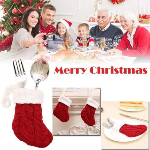 Christmas Kitchen Supplies Cutlery Bag Cutlery Bag Xmas Knit Material Socks Set Home Table Decor