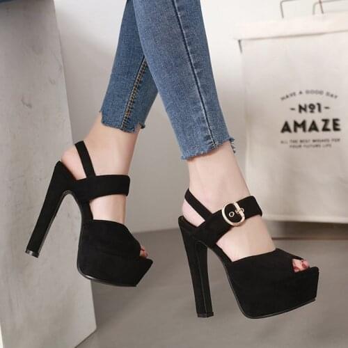 Sandals women platform sandals 15cm Thick With Sandals Fish Mouth High-heeled Shoes Hollow Sandals Nightclub high heels 2021