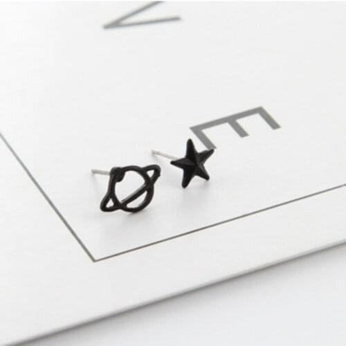 New Creative Universe Planet Black Gun Plated Star&Saturn Space Piercing Earrings Sets brincos For Women Fashion Jewelry