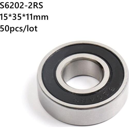 50pcs/lot ABEC-5 S6202RS S6202-2RS 15*35*11mm Stainless Steel Deep Groove Ball bearing 15x35x11mm