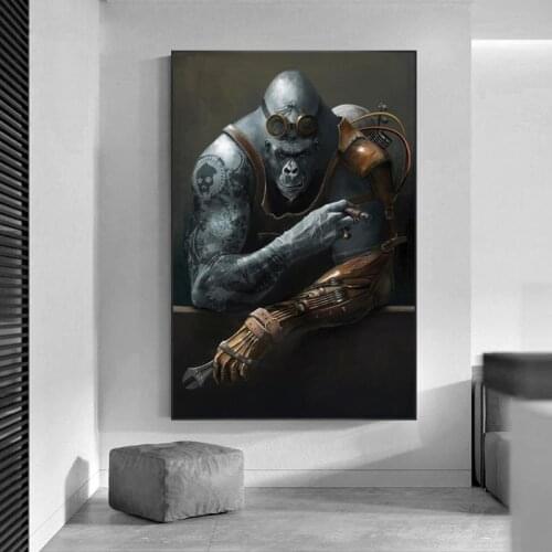 Water colour Tattoo Gorilla Monkey Portrait Painting Posters And Prints Funny Animal Pictures On Wall Art Decoration For Room