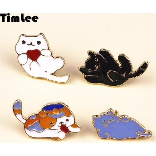 Timlee X092 Cartoon Oil Drop Cat Kitty Pet Metal Brooch Pins Button Pins Girl Jeans Bag Decoration Gift Wholesale
