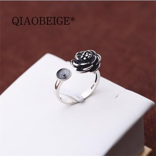 QIAOBEIGE vintage silver DIY Pearl Ring 925 silver Accessories Natural freshwater Pearl rings s925 Sterling Silver ring