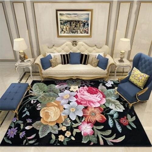Vintage 3D Peony Flower Printed Parlor Carpet Living Room Sofa Grass Area Rugs Tea Table Kitchen Bathroom Antiskid Floor Mat