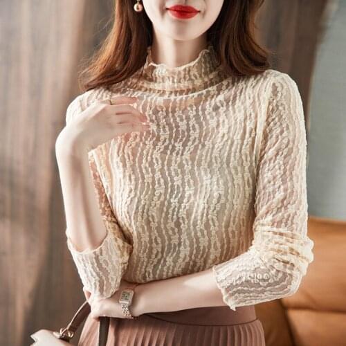 Lace Bottoming Long Sleeve Women Blouses Autumn 2021 Womens Tops and Blouses Turtleneck Black Blusa Feminina Blusas Para Mujer