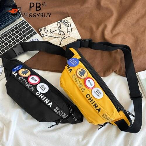 Women Stylish Letters Printing Waist Packs Men Badge Nylon Fanny Packs Large Capacity Zipper Crossbody Chest Bags
