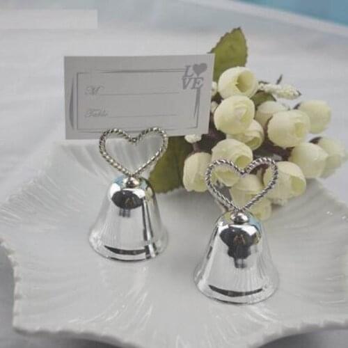 100pcs/lot+FREE SHIPPING+"Kissing Bell" Silver Bell Place Card Holder/Photo Holder Wedding Table Decoration Favors