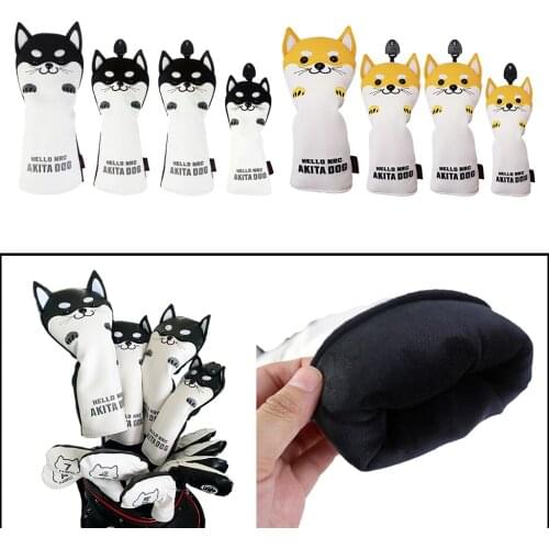 4Pcs Golf Wood Head Covers Camo Driver Headcover Hybrid Club Sleeves AKITA Dog