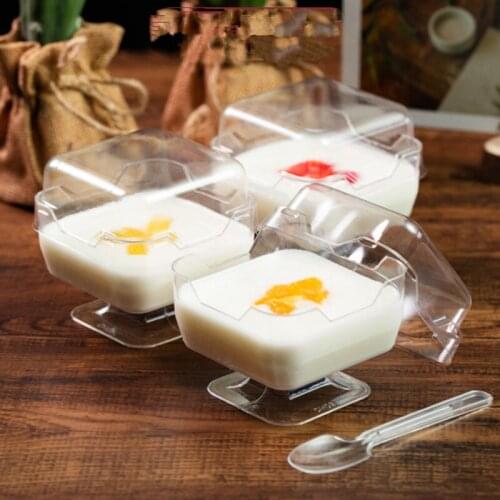 50pcs Creative goblet transparent square disposable dessert plastic cups 110ml pudding ice cream jelly cake yogurt box with lid