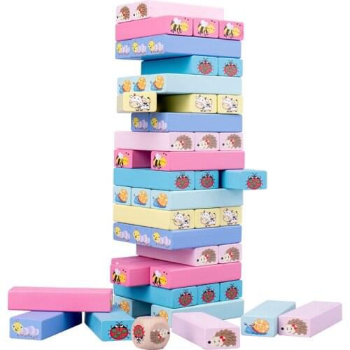51PCS stack high building blocks mini wooden tower toy Montessori game animal macaron domino blocks educational toy for children