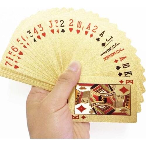 54Pcs/Set Playing Cards 24K Gold Playing Cards Poker Game Deck Gold Foil Poker Waterproof PVC Plastic Magic Cards Box-packe