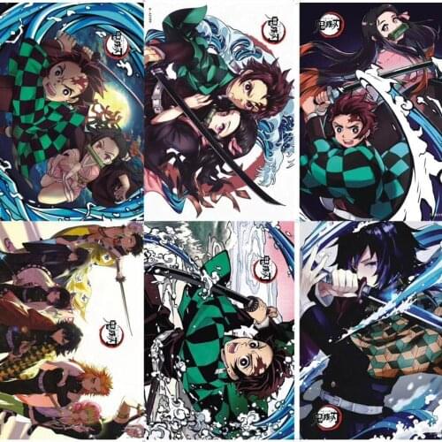 8 pcs/set Anime Demon Slayer Kimetsu no Yaiba Embossed poster Figure Kamado Nezuko Tanjirou sticker posters for gifts
