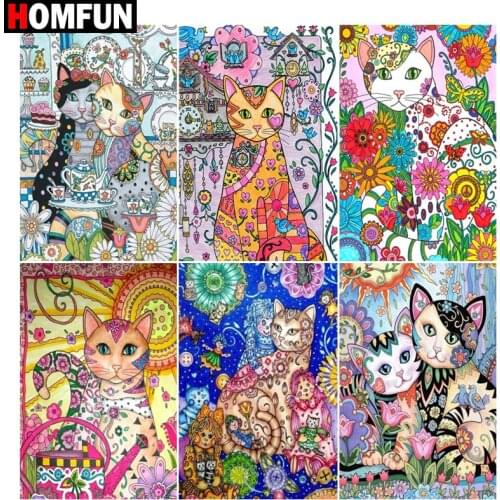 HOMFUN Full Square/Round Drill 5D DIY Diamond Painting "Flower & cat" 3D Embroidery Cross Stitch 5D Home Decor Gift