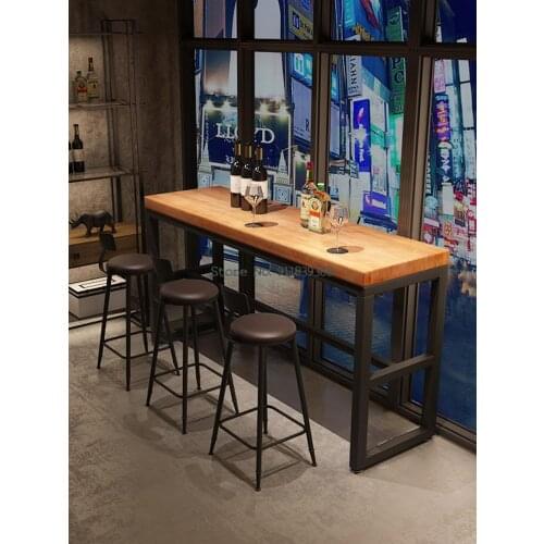 Solid wood bar table and chair combination high table home American dining table long bar table coffee table by the wall table 1