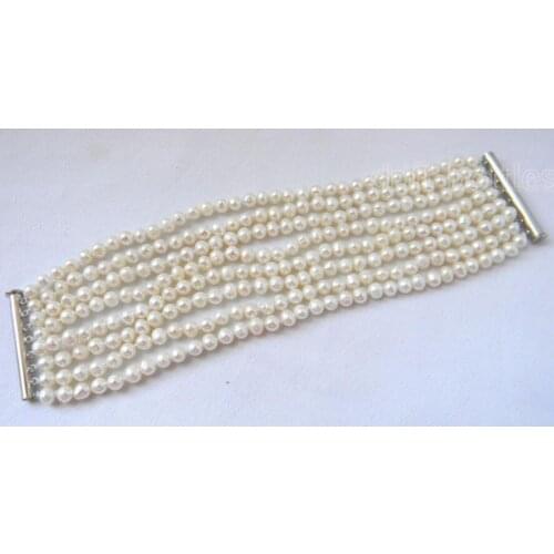8'' 8Strds 6mm White Round Freshwater Pearl Bracelet