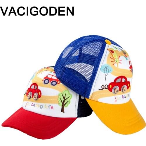 VACIGODEN Children Cartoon Car Baseball Cap Baby Girl Sun Hat Visor Boys Snapback Casquette Kids Summer Breathable Mesh Gorras