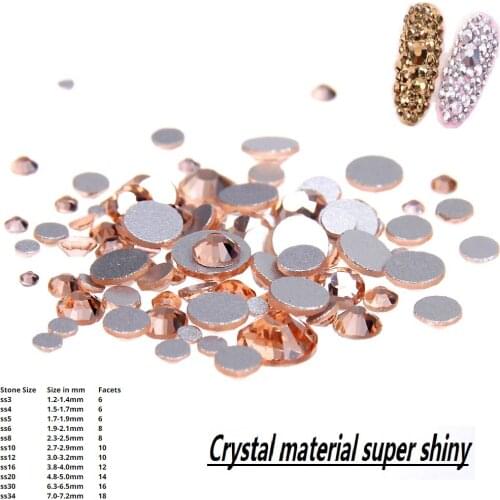 Champagne Non Hotfix Strass Rhinestones SS3-SS34 And Mixed Sizes Flatback Glue On Glass Chatons DIY 3D Nails Art Accessories