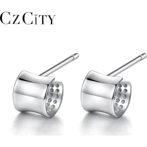 CZCITY Geometric Pure 925 Sterling Silver Stud Earrings Fine Jewelry for Women Minimalist None Stone Petite Fashion Post Earring