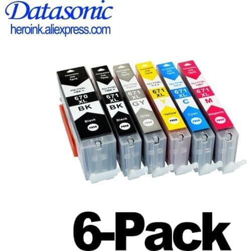 Dat 6pcs PGI670 CLI671 Compatible Ink Cartridge For canon PIXMA MG7760 MG7765 MG7766 Printer PGI-670 CLI-671 PGI 670 CLI 671