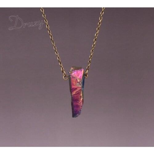 Druzy Womens Trendy Natural Stone Crystal Purple Necklace Antique Bronze Chains Geometric Gem Stone Choker Necklaces Jewelry