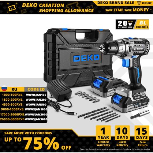 DEKO 20V Brushless Drill 42N.M Electric Screwdriver,18+1 Torque Settings,2-Speeds,3/8" Keyless Chuck Power Tools(DKBL20DU3)