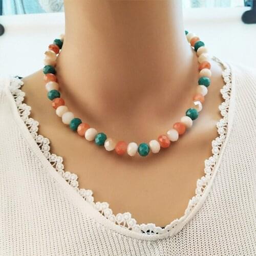 European and American fashion simple personality versatile Bohemian natural color crystal womens necklace chain chain wholesale