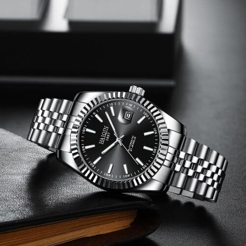HAIQIN DESIGN Business mens watches automatic watch men luxury mechanical watch for men stainless steel waterproof reloj hombre