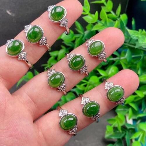 Natural Hetian Jasper Ring Simple Jade Gemstone Adjustable Ring Womens Party Wedding Jewelry Gift