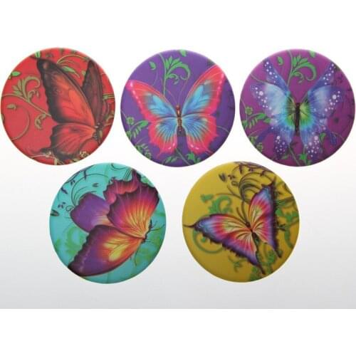 75mm Exquisite plastic foldable pocket mirror round shape Portable makeup mirror butterfly design Cosmetic mirrors