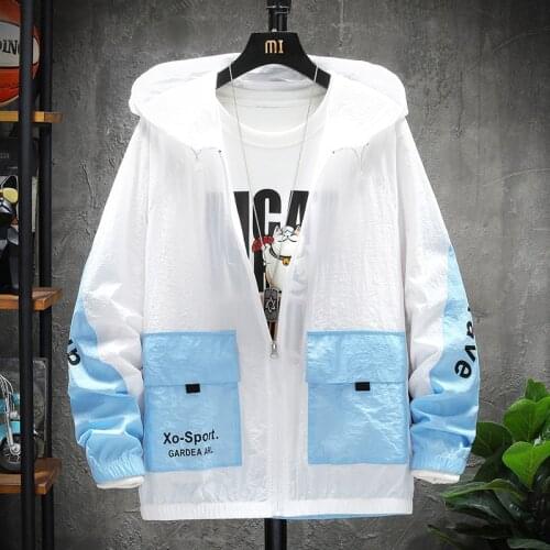 Summer Mens Thin Sunscreen Sun Protection Clothing Long Sleeve Coat Loose Hooded Jacket Outside Letters Printing Big Size B12