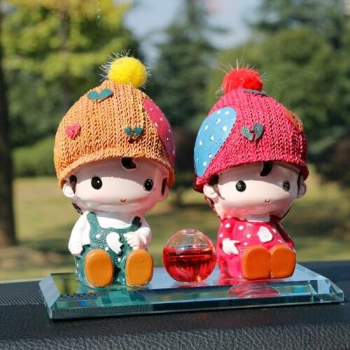 Cute Car Baby Couple Ornament accessories interior woman decoration for girls Crystal ambientador coche zapach do samochodu