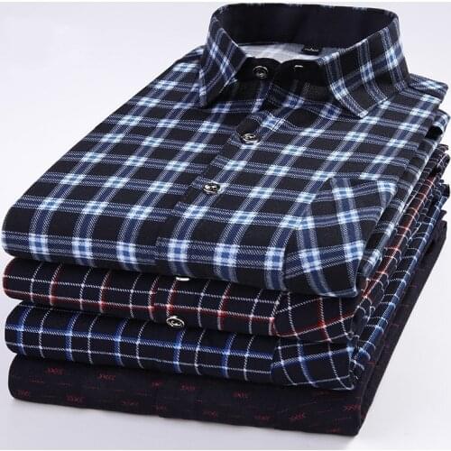 2020 Plaid Cotton Mens Oxford casual shirts Long Sleeve Formal Business Smart Casual Shirt Social Button-Down Dress Shirts