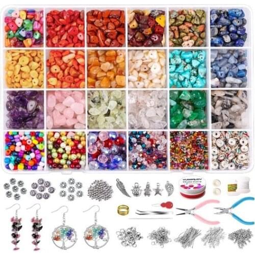 Irregular Gemstone Beads Kit with Spacer Beads Lobster Clasps Elastic Jump Rings for DIY Jewelry Making Supplies