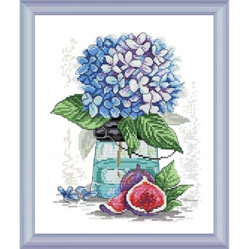 New Hydrangea Plant Fishxx Cross Stitch B1533 Bottle In Flower Precision Printing Kit Hand Embroidery