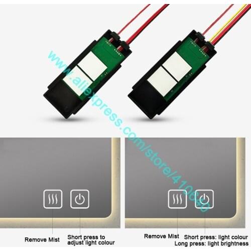 NEW ARRIVAL Double Key LED Mirror Touch Sensor Switch to Remove Mist Adjust Brightness and Colour of Light Blue White Back Light