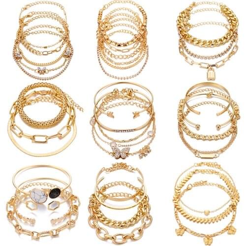 Ins Style New Bracelet Set European and American Multi-layer Bracelet Simple Thick Chain Butterfly Lock