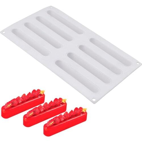 Strip Shape Cake Tray Cake Decorating Tools DIY Fondant Mousse Cake Silicone Mold 8 Hole Candy Chocolate Gumpaste Moulds