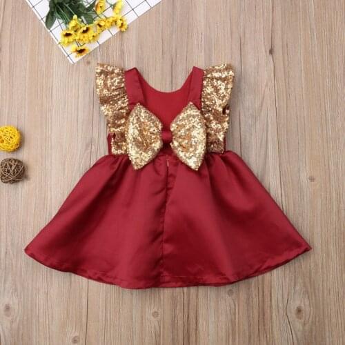 Pudcoco Kids Baby Girl Formal Dress Backless Bow Sequined Party Princess 1-6T Party Club Cute Clothing