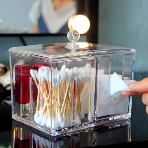 Dustproof Acrylic Makeup Organizer for Cotton Pads/Swab/Beauty Blender Storage Box with Lid Lipstick/Nail Polish Organizer