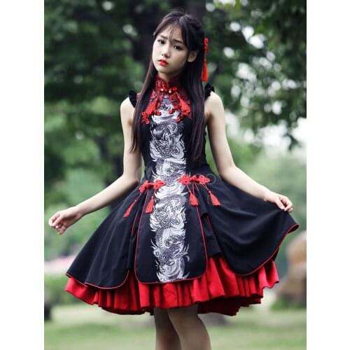Multicolor Rayon Tassels Lolita One-Piece Lolita One Piece Dress Sleeveless Plum Blossom Printed Lolita Dress