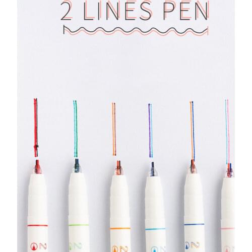 6Pcs/box Creative Two-color Line Gel Pen Art Drawing Graffiti Pen Student Reading Marker DIY Journal Stationery Supplies