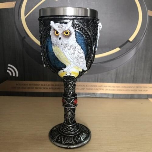 Cartoon Animal Owl 3D Three-dimensional Skull Head Cup Three-dimensional Tall Wine Glass Resin Stainless Steel Beer Glass Home