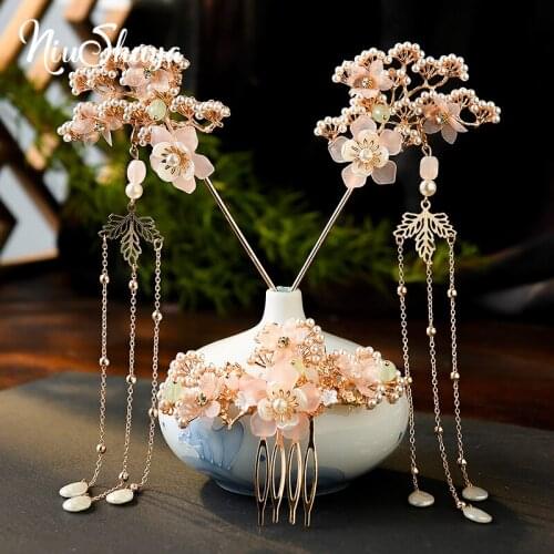 NiuShuya Hanfu Headdress Ancient Style Hairpin Chinese Hair Accessories Tassel Long Chain Hair Accessoires