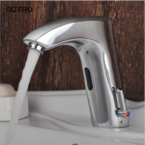 Bathroom Auto Faucet with Hot and Cold Mixer Hands Free Touchless Chrome Polished Brass Material Sink Vanity Faucet ZR1014