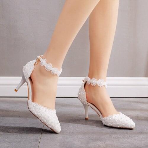 Wedding Shoes Bridal High Heels Elegant Simple Lace Flower Party Pumps Women Stiletto