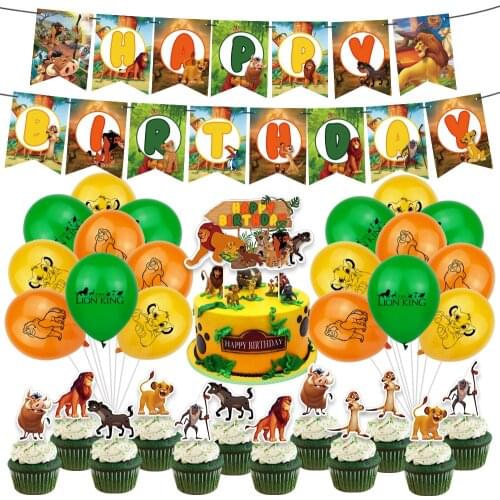 1set Lion King Party Decoration Supplies Balloons King Jungle Animals Zoo Ballons Happy Birthday Banner Decorations Cake Topper
