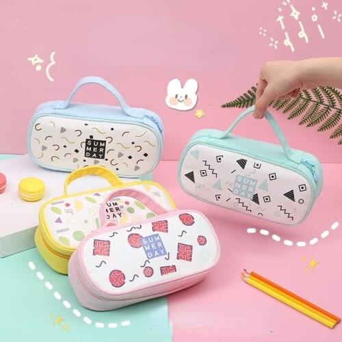 Large Capacity Canvas Pencil Bag Portable and Multifunctional Candy Student Stationery Stationery Storage Bag Back To School