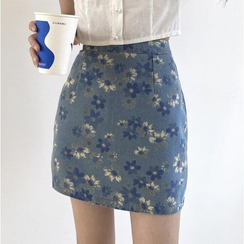Floral Print High Waist Skirt Womens Summer 2021 New Slim Fashion A-line Mini Skirt
