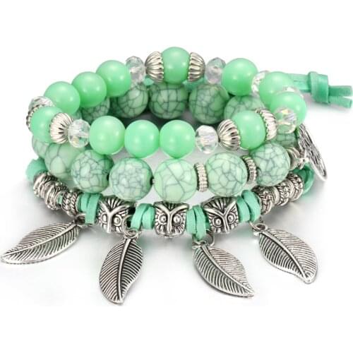 ZOSHI Boho Beads Bracelet Sets For Women Vintage Party Jewelry Chakra Beads New Design Leaf Charm Bracelet Femme Jewelry